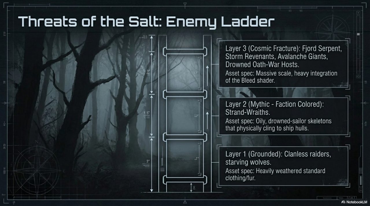 Nordvegr design deck: threats of the salt — the enemy ladder from starving wolves to the things beneath the fjord
